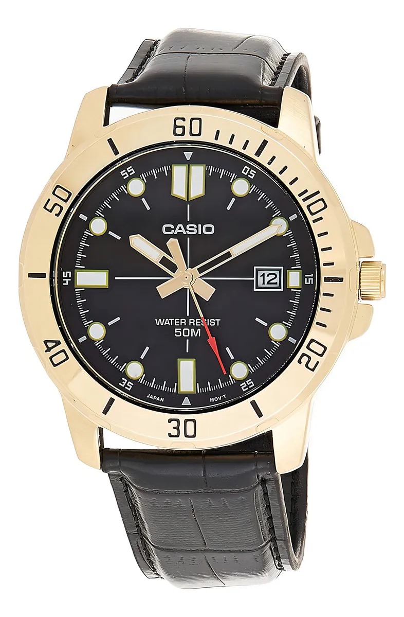 Casio MTP-VD01GL-1E | Clásico de Poder Masculino – Elegancia en Piel y Dorado