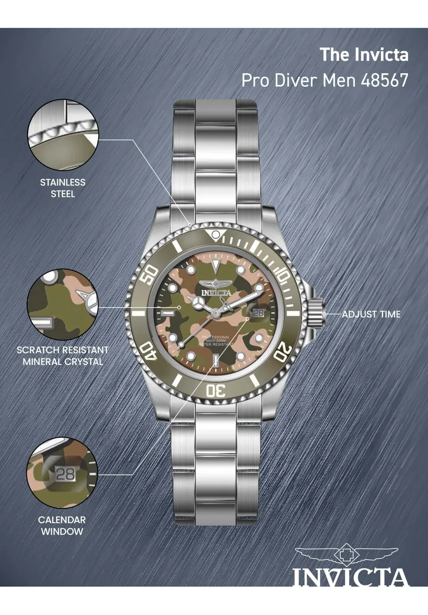 Reloj Invicta 48567 – Edición Exclusiva y Limitada (40 mm Cuarzo Verde + Beige + Camuflaje) - Imagen 3
