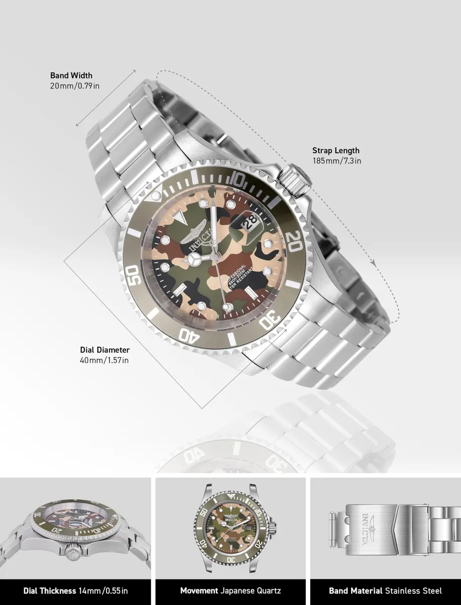 Reloj Invicta 48567 – Edición Exclusiva y Limitada (40 mm Cuarzo Verde + Beige + Camuflaje) - Imagen 5