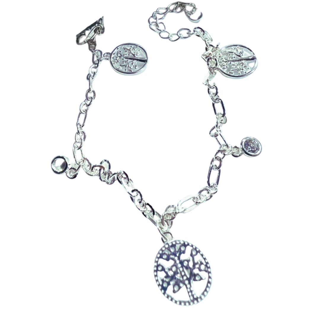 Pulsera Árbol de la Vida en Plata Ley .925 con Brillantes Colgantes – Conexión, Belleza y Energía Positiva Mandala Lux