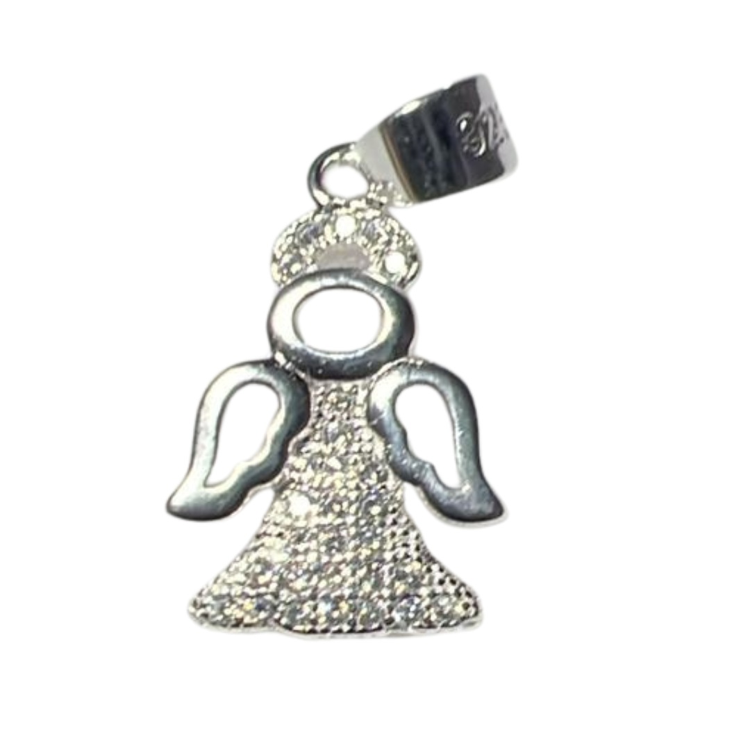 Dije Ángel de la Guarda en Plata Ley .925 con Brillantes – Amor y Proteccion Divina permanente