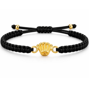 Pulsera Corona en Hilo Negro con Oro 18K – Poder, Elegancia y Distinción