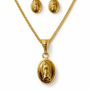 Set Virgen de Guadalupe en Plata 925 con Baño de Oro 24K – Cadena y Aretes | Joyería Original con Garantía de por Vida