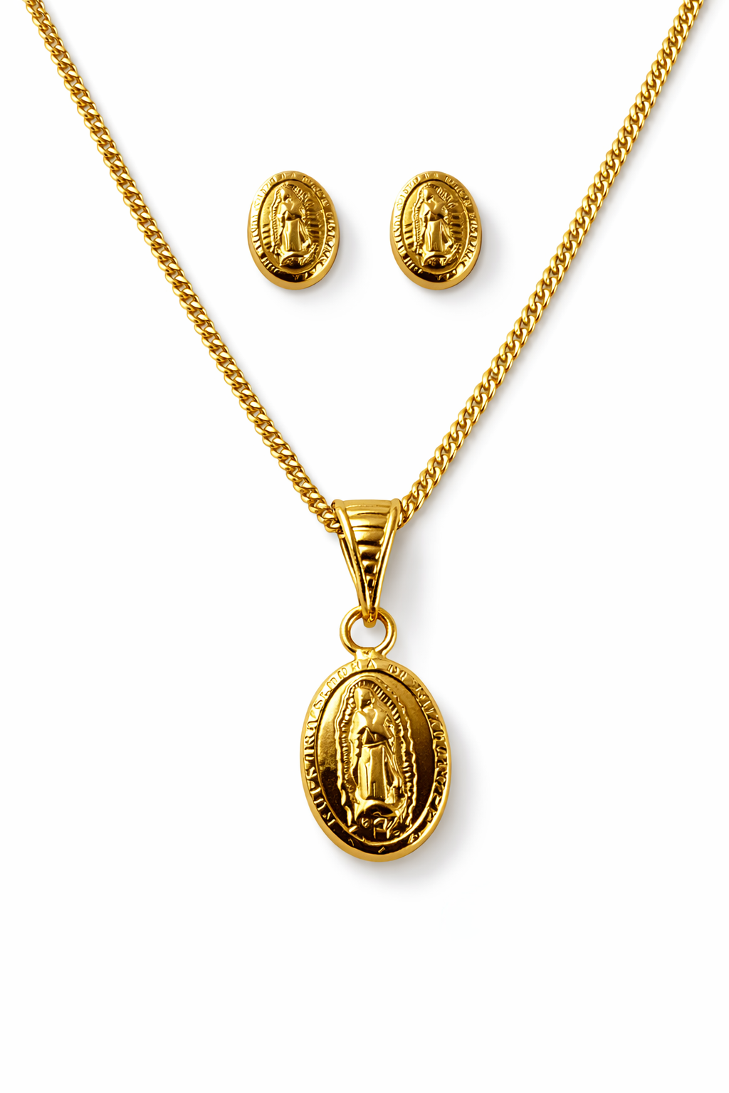 Set Virgen de Guadalupe en Plata 925 con Baño de Oro 24K – Cadena y Aretes | Joyería Original con Garantía de por Vida