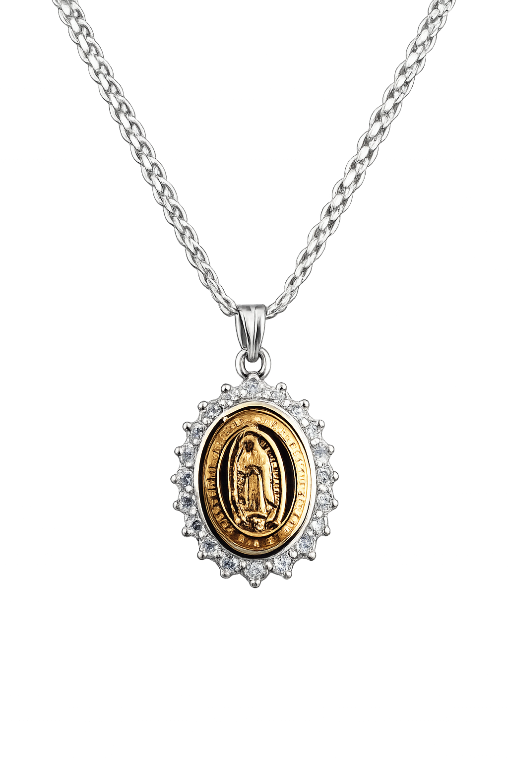 Medalla Virgen de Guadalupe con Circonias en Plata 925 y Baño de Oro 10K – Cadena Incluida | Garantía de por Vida