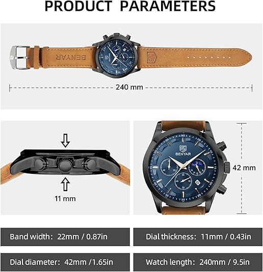 Reloj BENYAR Cronógrafo para Hombre – Movimiento de Cuarzo de Alta Precisión, Correa de Cuero y Diseño Deportivo Elegante | Compra con Addi - Imagen 5