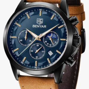 Reloj BENYAR Cronógrafo para Hombre – Movimiento de Cuarzo de Alta Precisión, Correa de Cuero y Diseño Deportivo Elegante | Compra con Addi