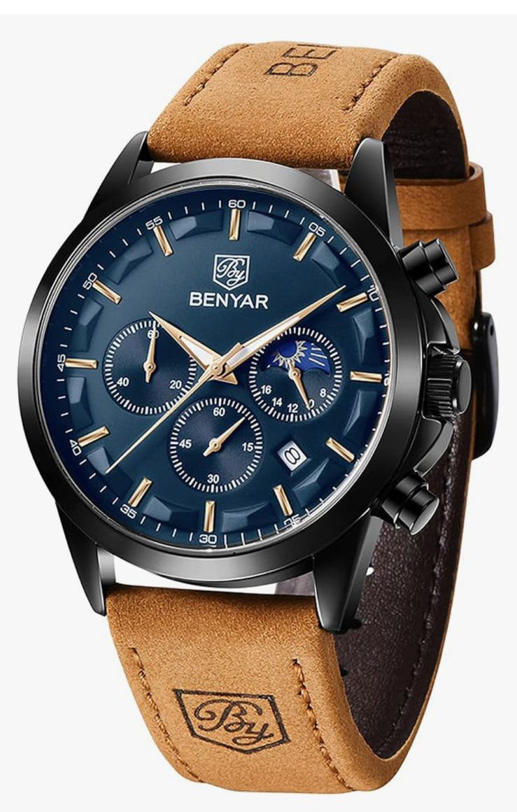 Reloj BENYAR Cronógrafo para Hombre – Movimiento de Cuarzo de Alta Precisión, Correa de Cuero y Diseño Deportivo Elegante | Compra con Addi