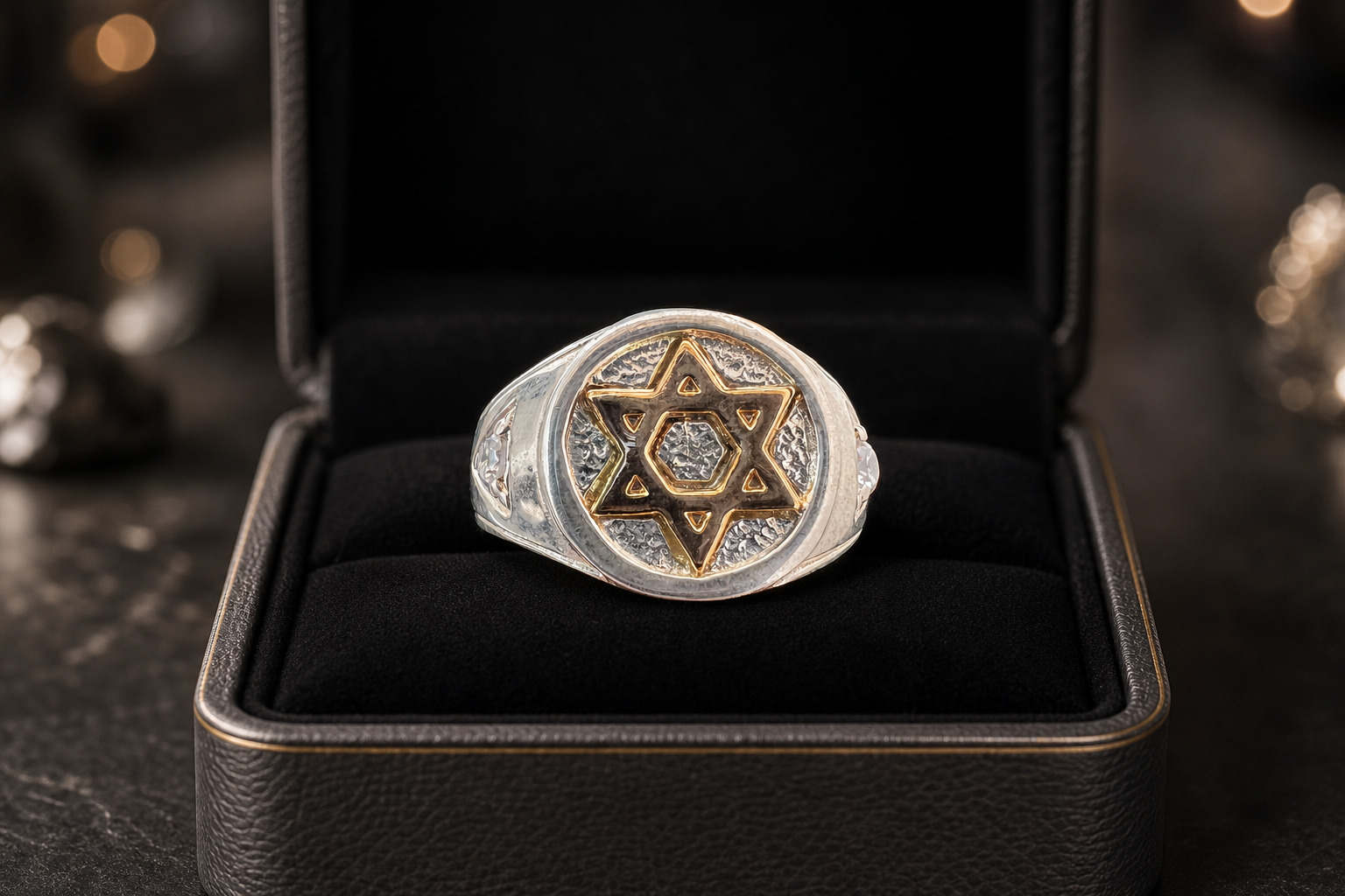 Elegancia con significado: Anillo en plata 925 con estrella de David y baño de oro 10k